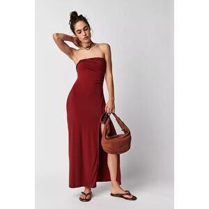 Free People Hayley Strapless Side Slit Maxi Dress Russet Acorn M NWT